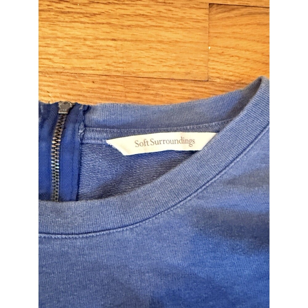 Soft Surroundings Blue Solid Crew Neck Knit Sweatshirt 3/4 Sleeve Zip Back L - Picture 2 of 2